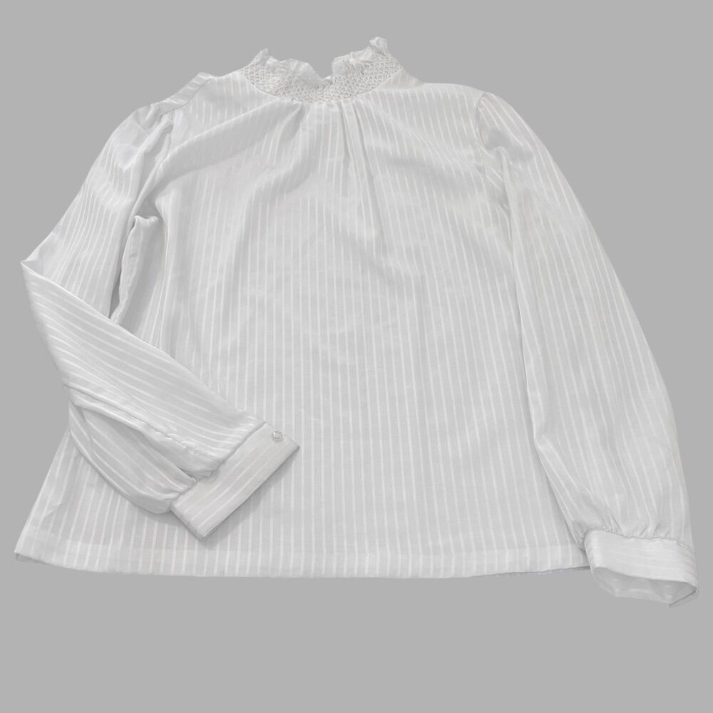 Vtg New Attitude Victorian Mock Neck Shadow Stripe Blouse - Modern Med